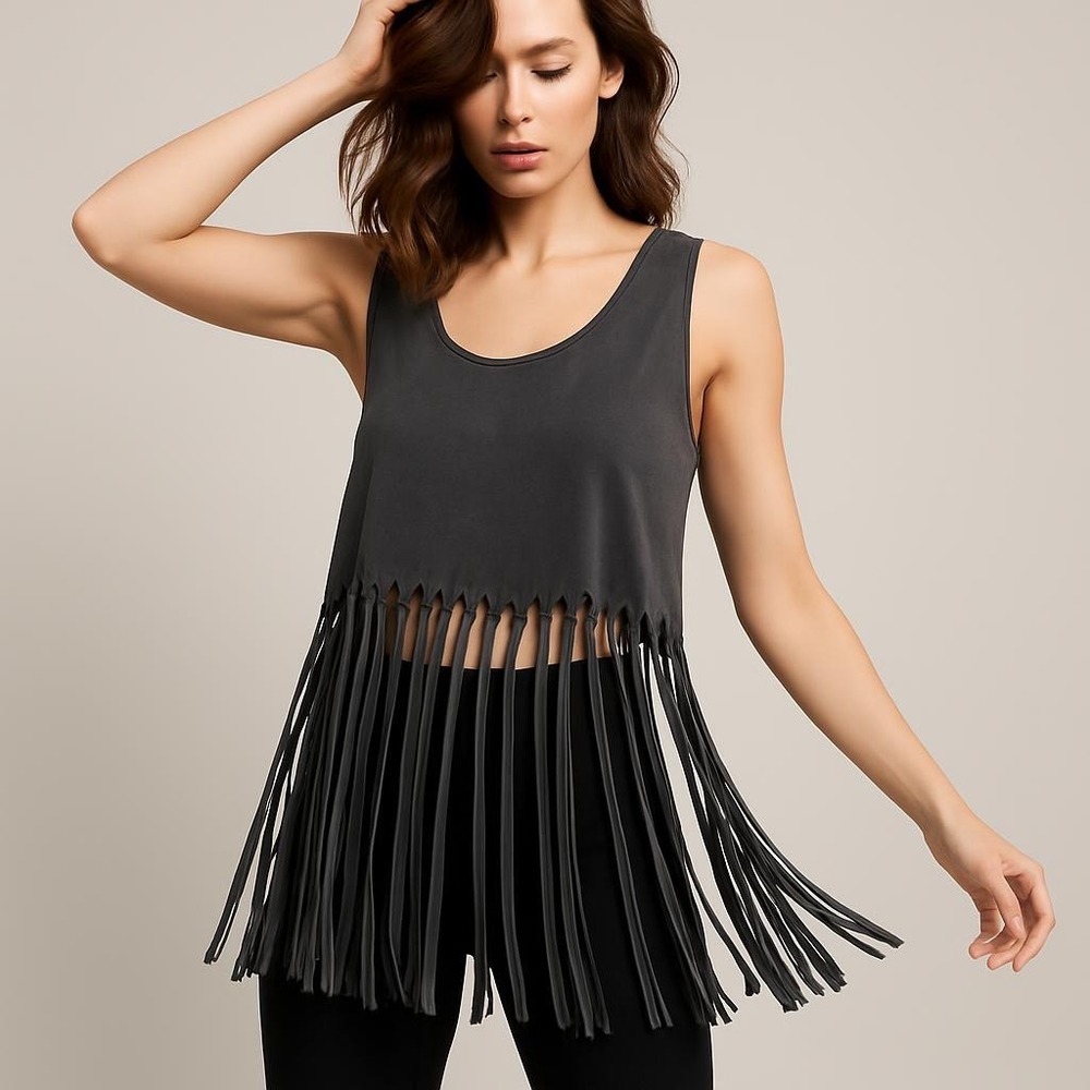 Touch Me Womens Plus 3X Gray Faux Suede Fringe Tank Top Boho Western TC014XMS